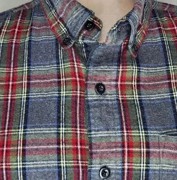LL BEAN Scotch Gray Plaid Flannel Shirt Traditional Fit Mens Sz M Long Sleeve - Picture 3 of 9